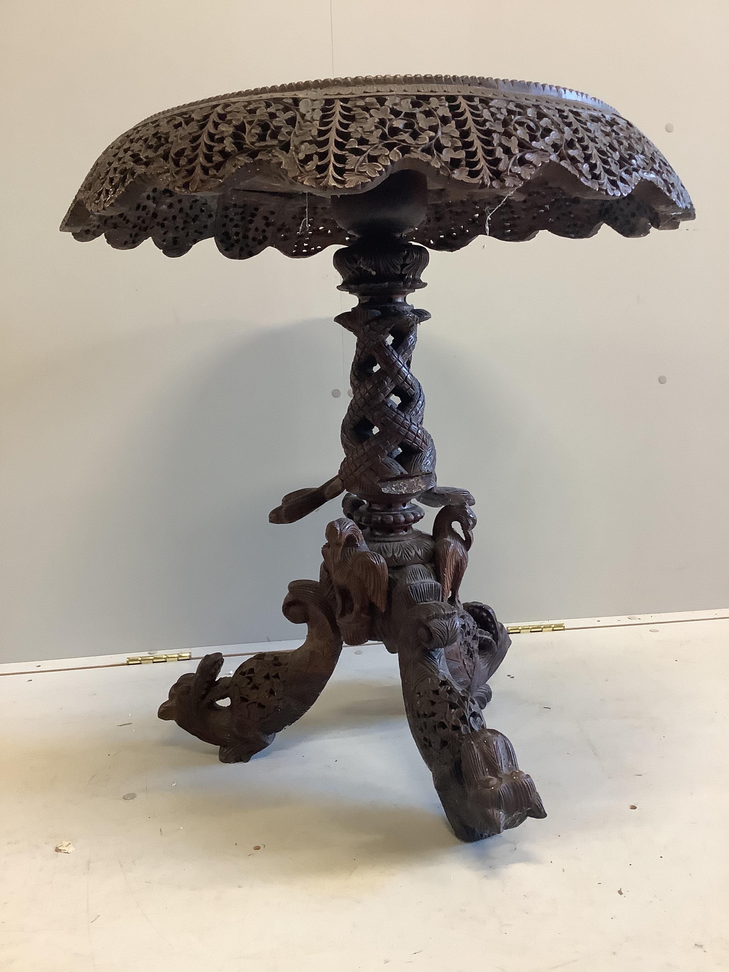 An Anglo Indian circular carved hardwood occasional table, diameter 70cm, height 78cm